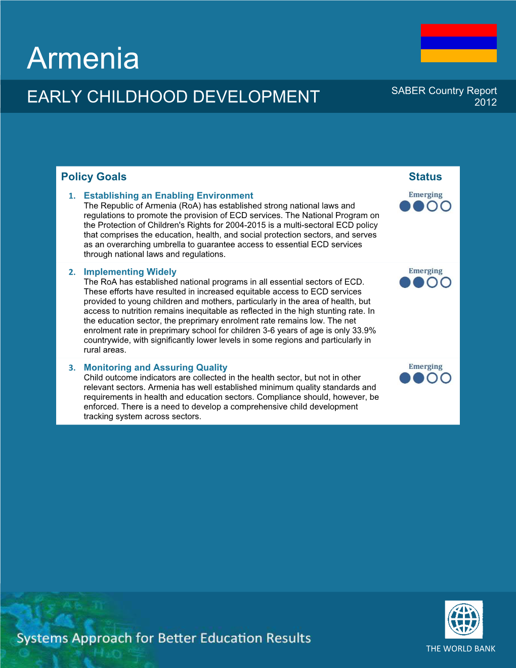 Armenia SABER Country Report EARLY CHILDHOOD DEVELOPMENT 2012