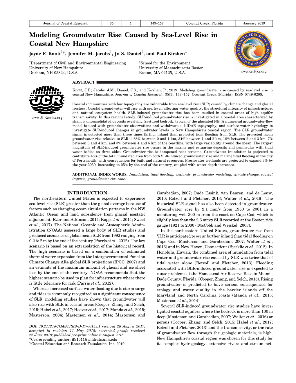 Modeling Groundwater Rise Caused by Sea-Level Rise in Coastal New Hampshire Jayne F