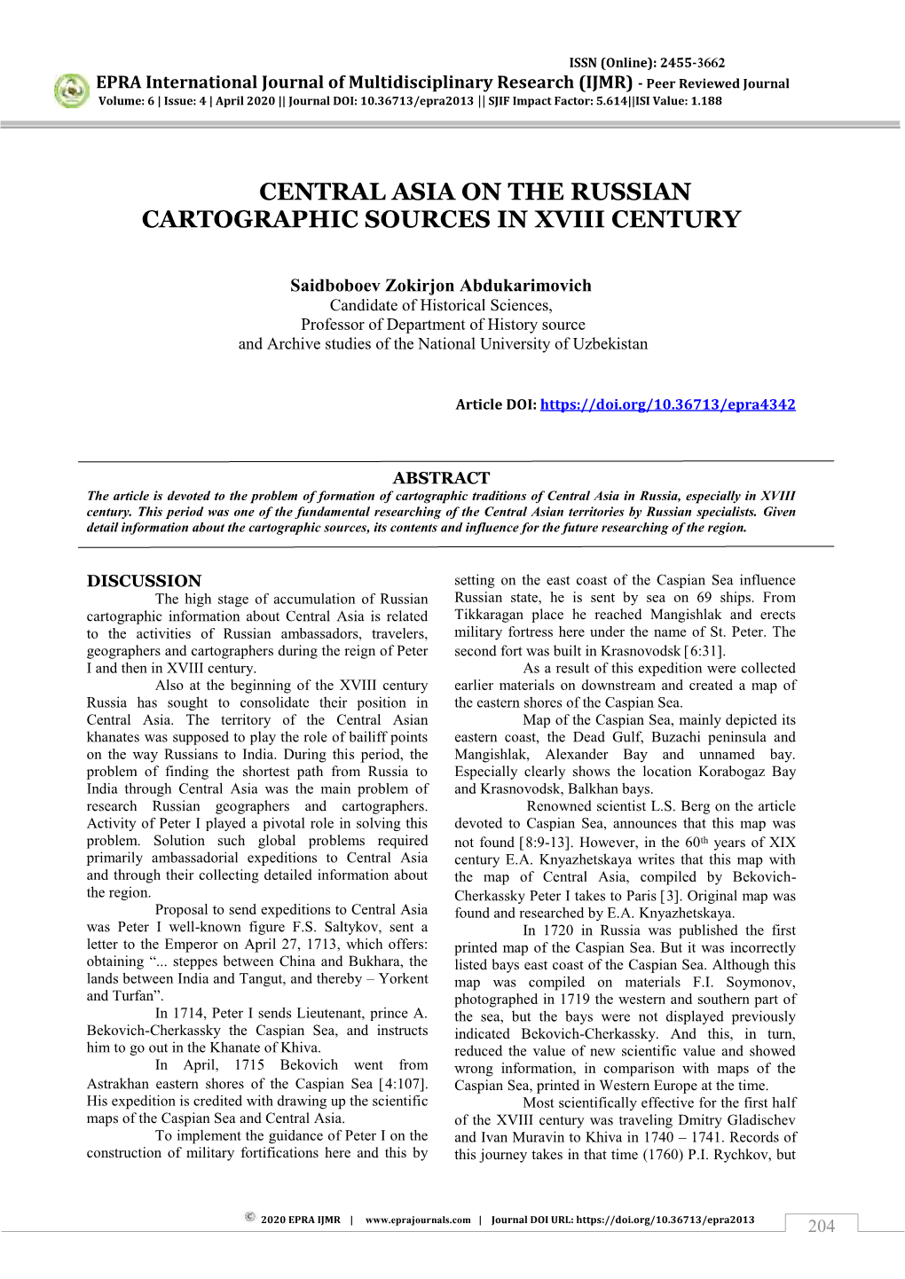 Russian Geographic and Cartographic Tradition Views on Central Asia