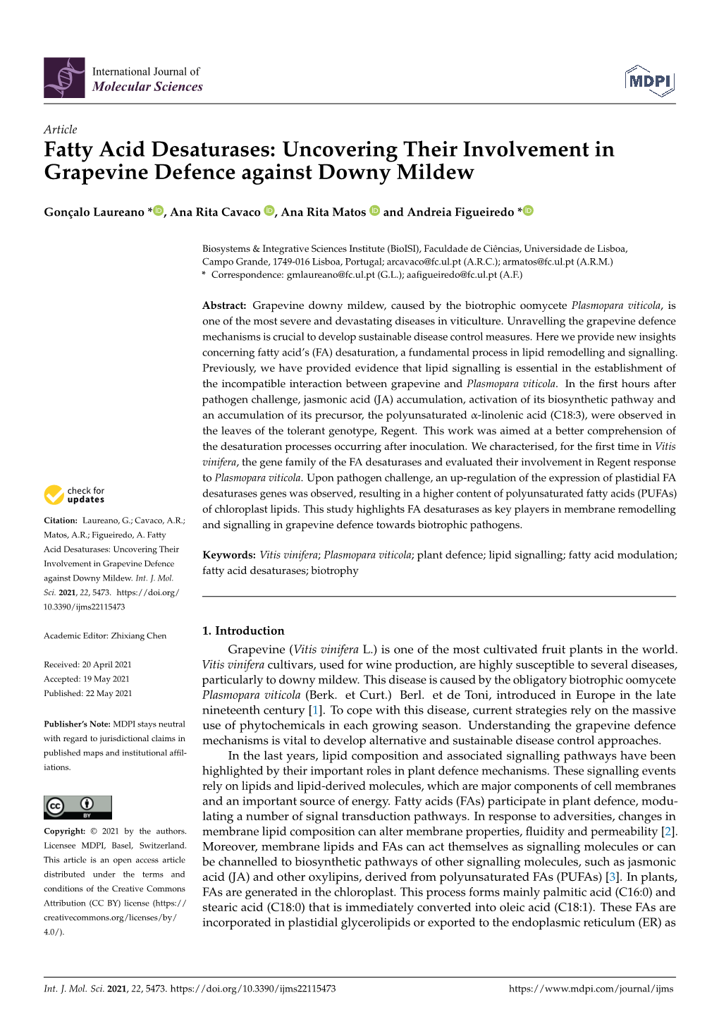 Fatty Acid Desaturases: Uncovering Their Involvement in Grapevine Defence Against Downy Mildew