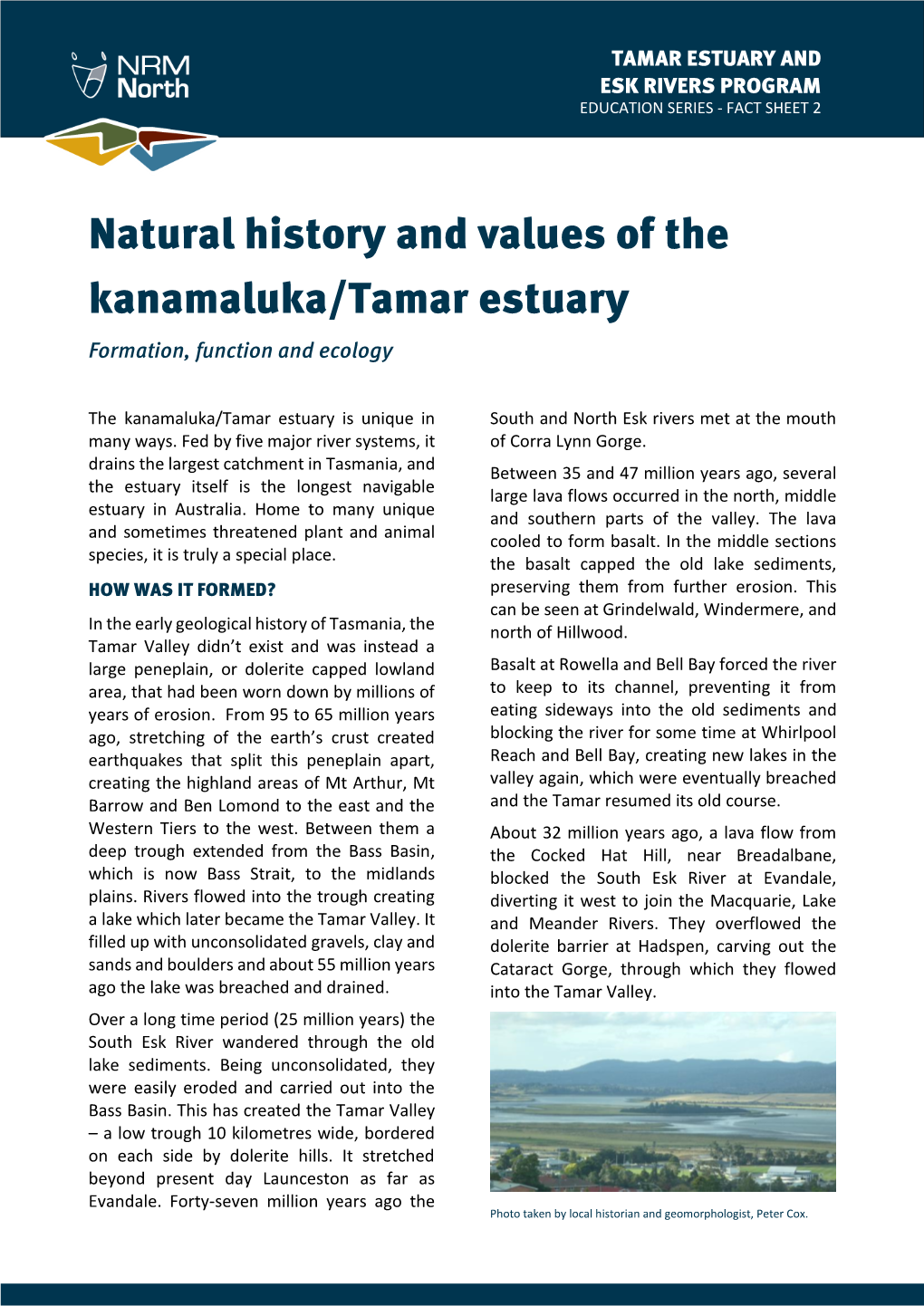 Natural History and Values of the Kanamaluka/Tamar Estuary Formation, Function and Ecology