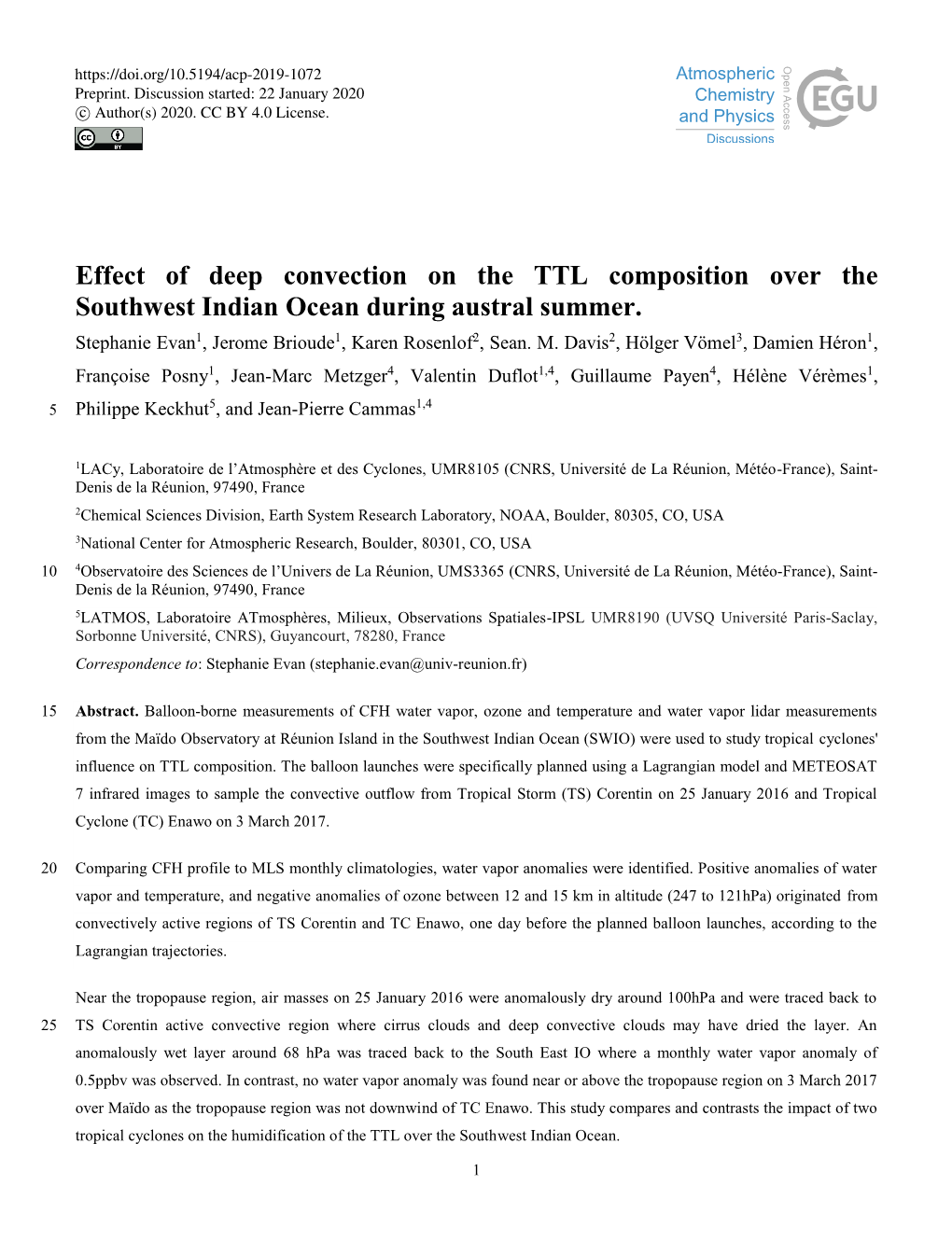 Effect of Deep Convection on the TTL Composition Over the Southwest Indian Ocean During Austral Summer