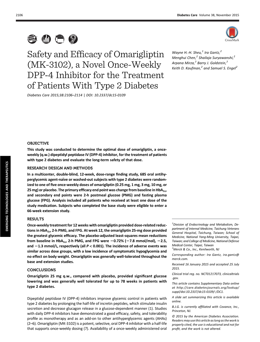 Safety and Efficacy of Omarigliptin (MK-3102), a Novel Once-Weekly