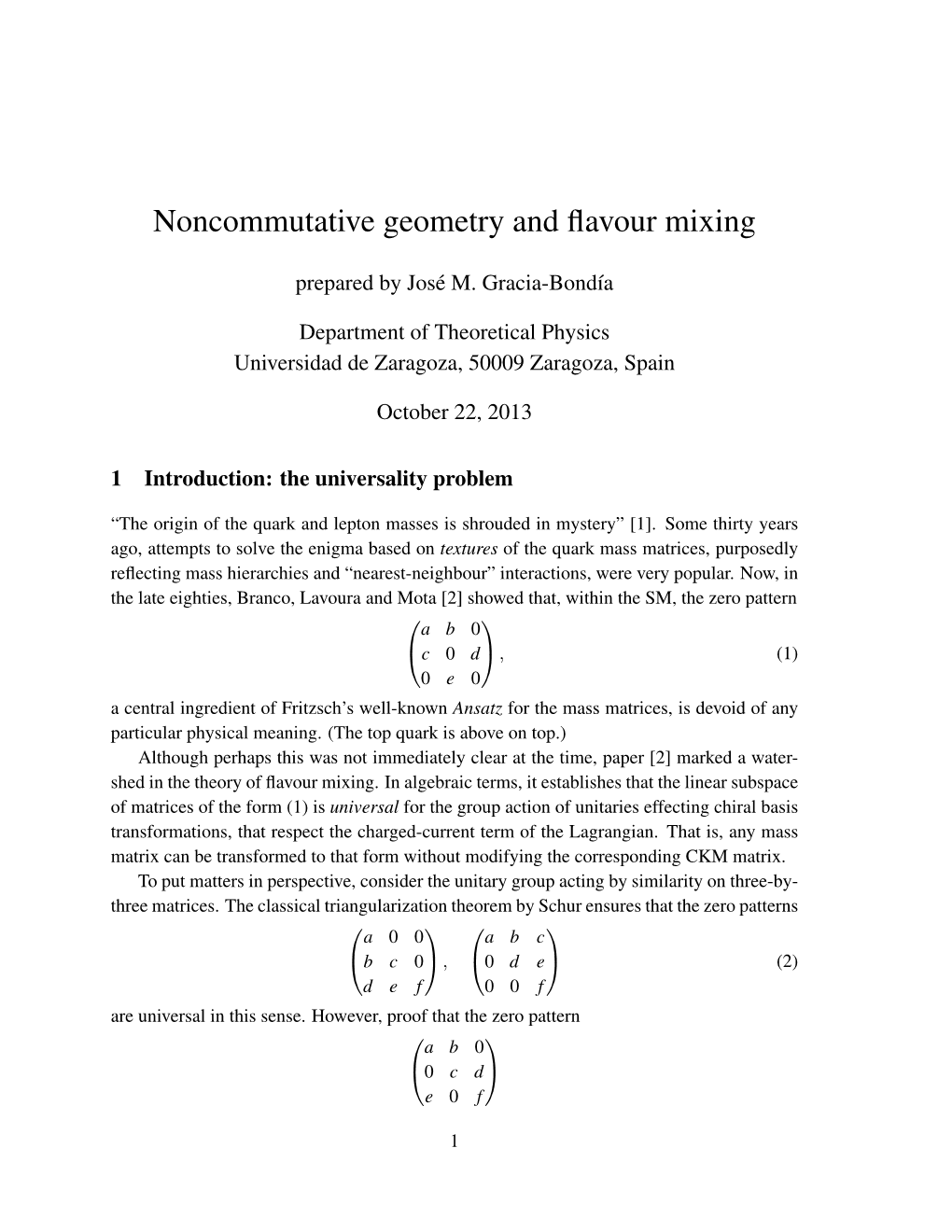 Noncommutative Geometry and Flavour Mixing