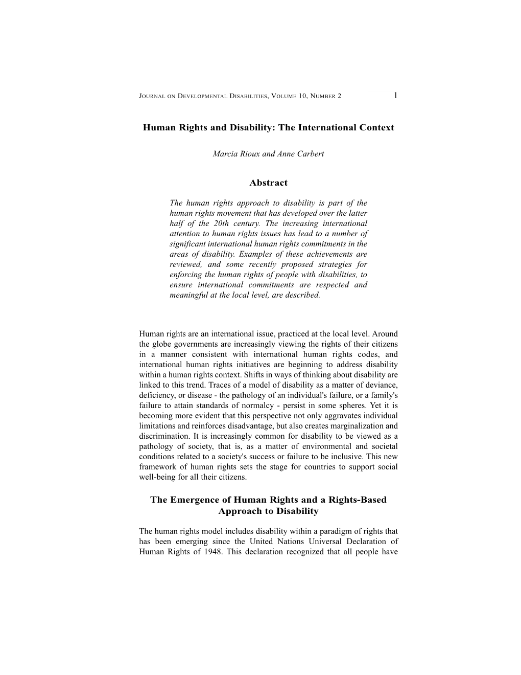 The International Context Abstract the Emergence of Human Rights and A