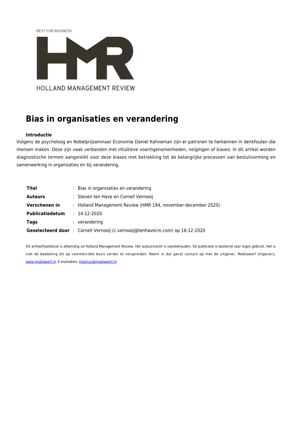 Bias in Organisaties En Verandering