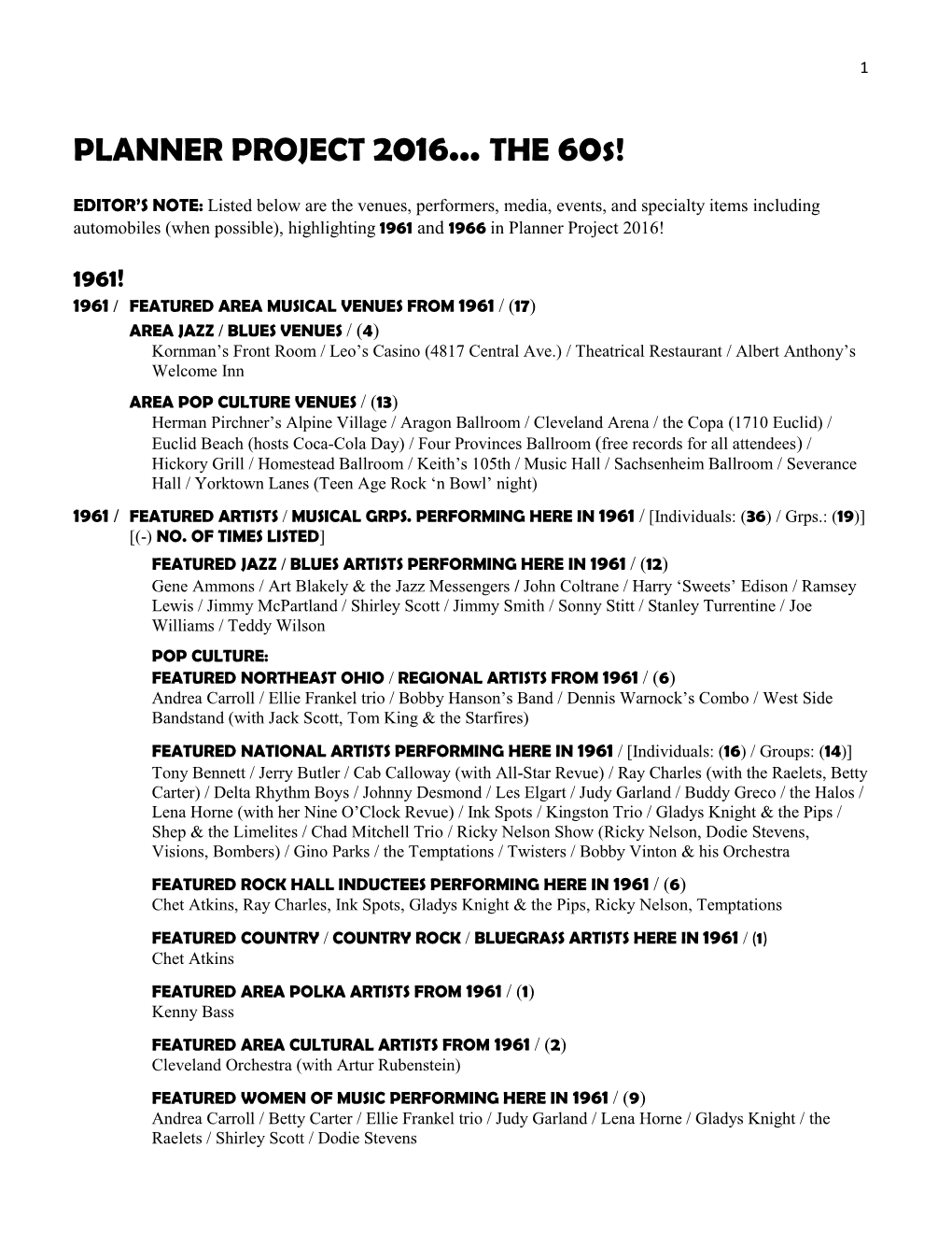 PLANNER PROJECT 2016... the 60S!