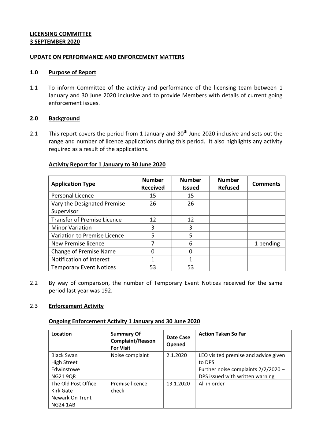 Licensing Committee 3 September 2020