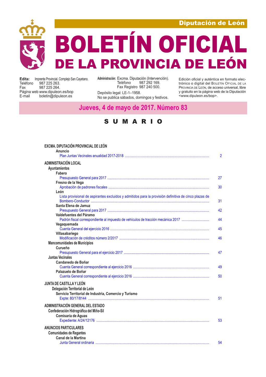 BOLETÍN OFICIAL DE LA PROVINCIA DE LEÓN Edita: Imprenta Provincial