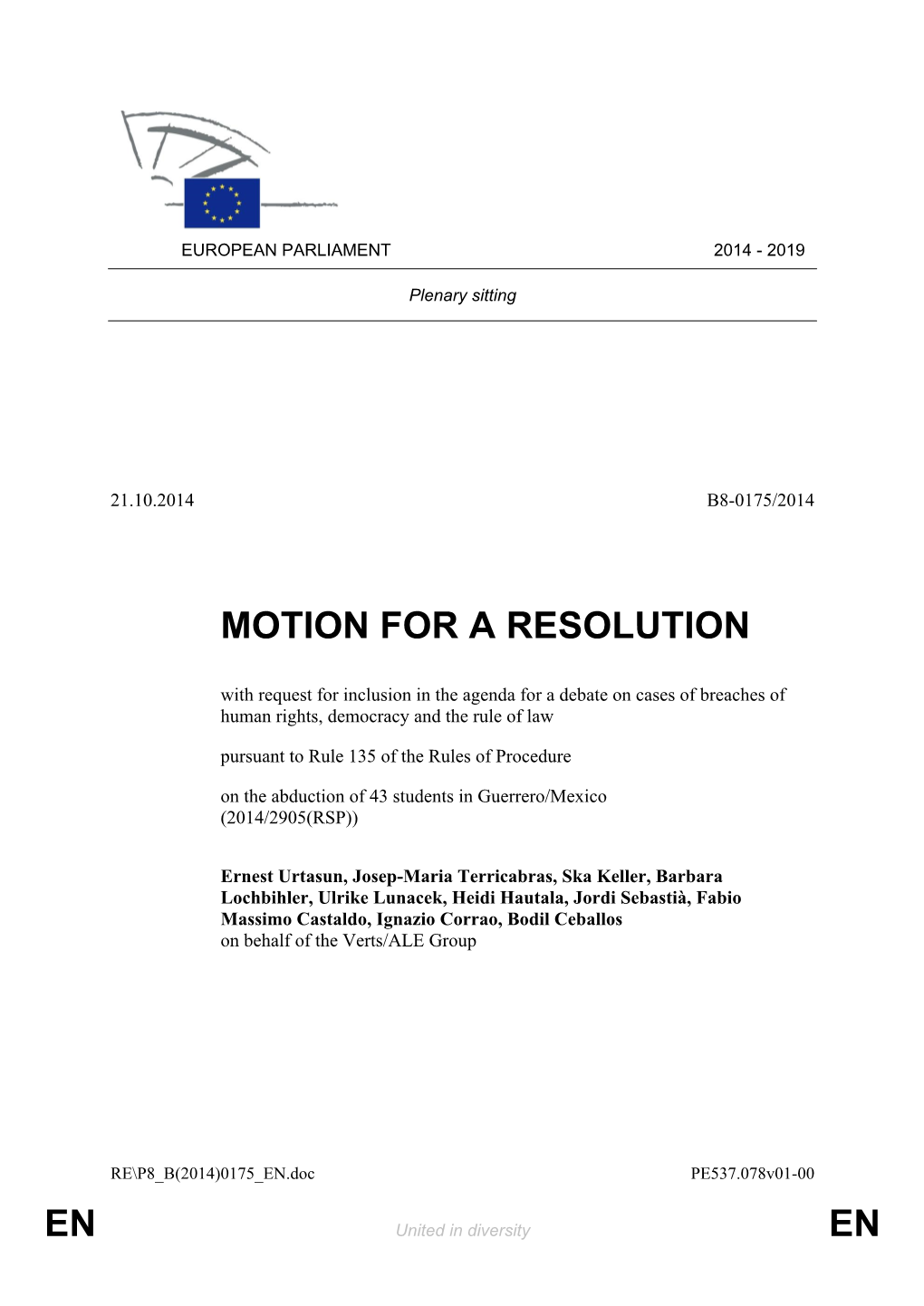 En En Motion for a Resolution