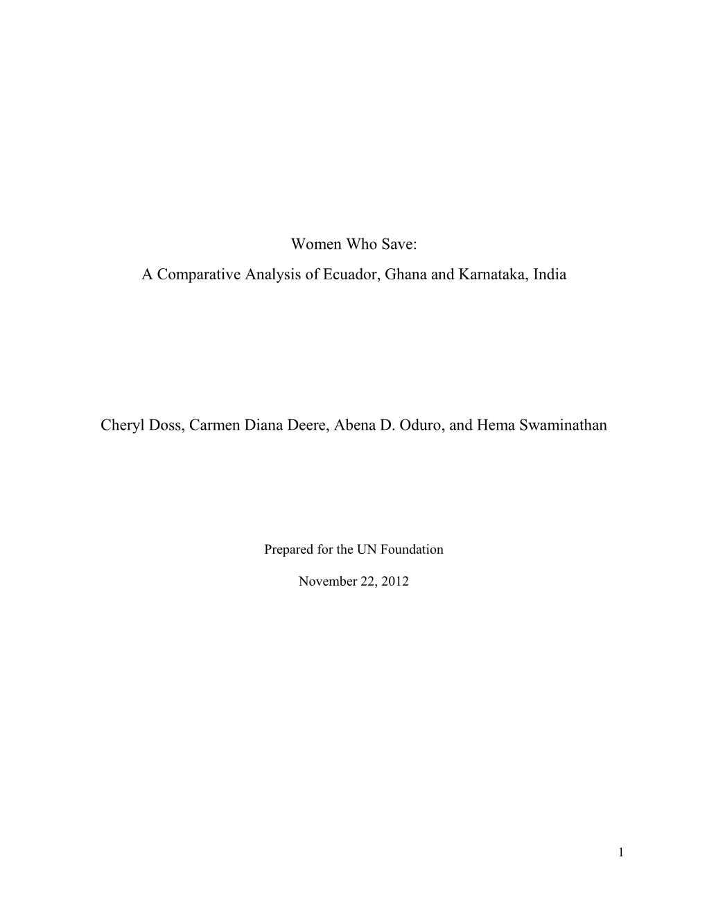 Women Who Save: a Comparative Analysis of Ecuador, Ghana and Karnataka, India