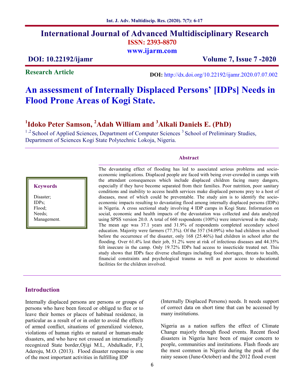[Idps] Needs in Flood Prone Areas of Kogi State
