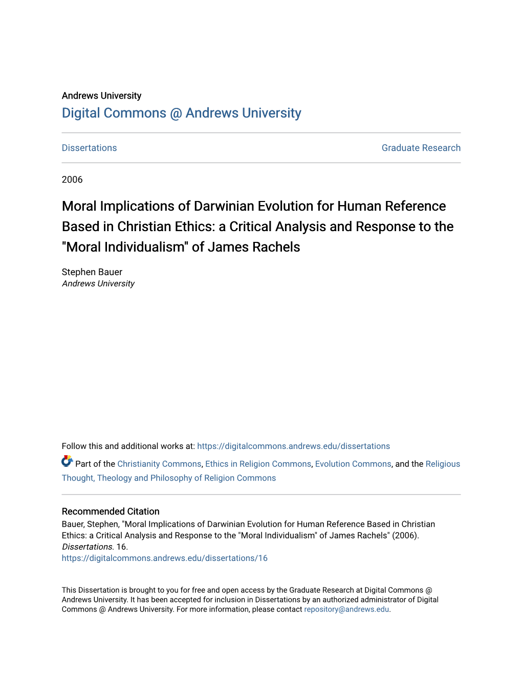 Moral Implications of Darwinian Evolution for Human Reference