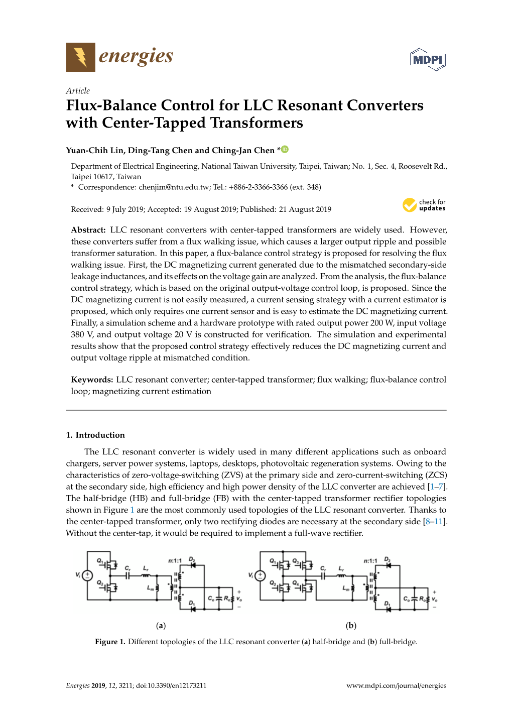 Flux-Balance Control for LLC Resonant Converters with Center-Tapped Transformers