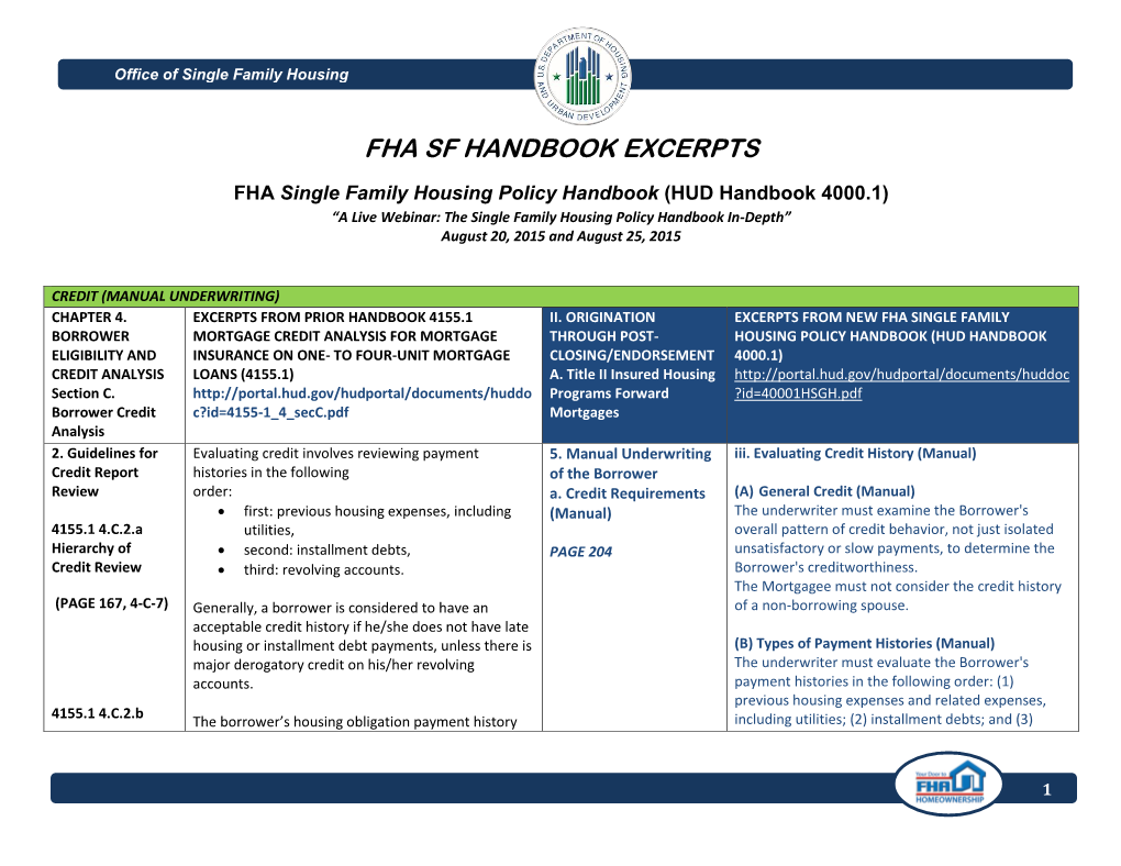 Fha Sf Handbook Excerpts