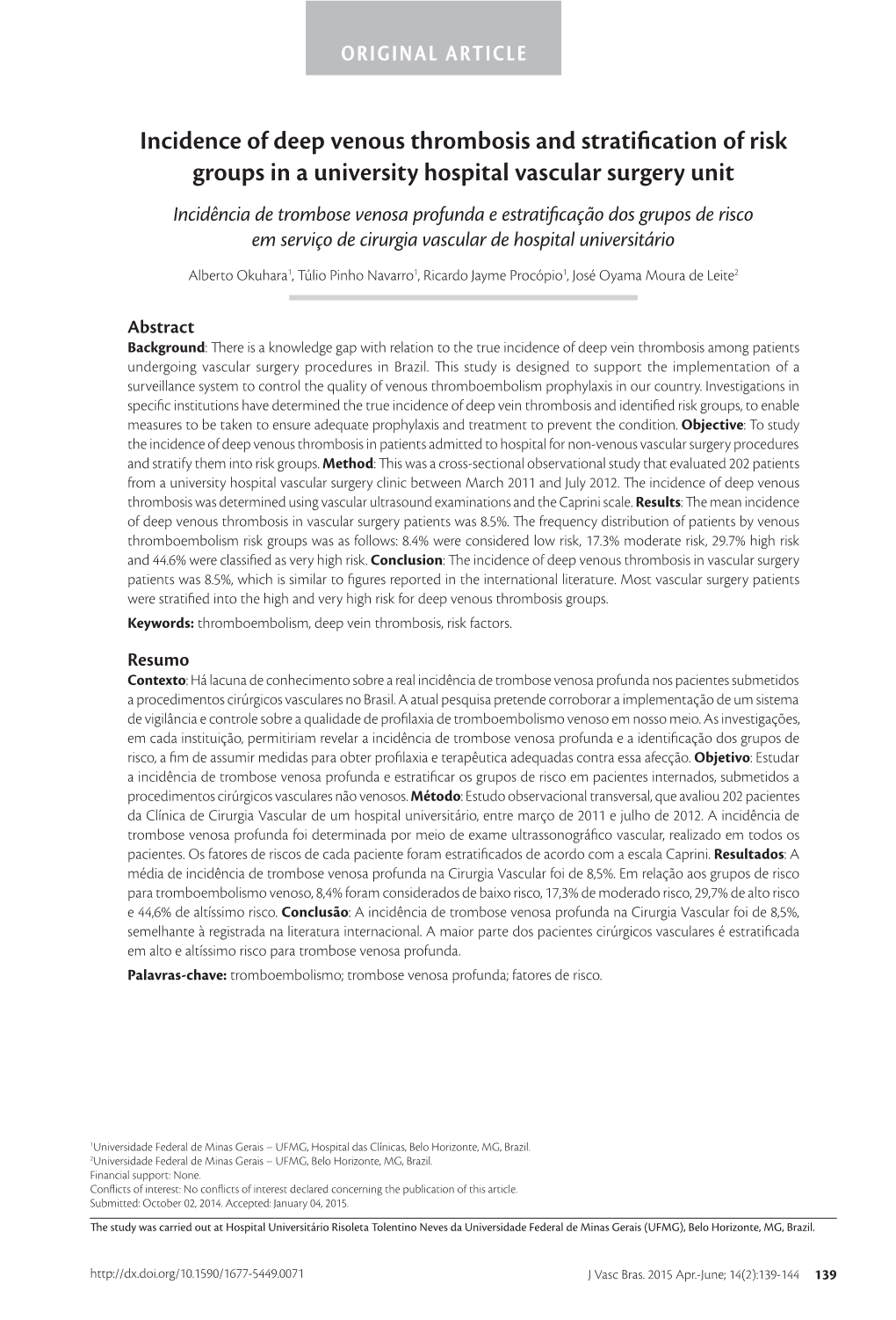 Incidence of Deep Venous Thrombosis and Stratification of Risk Groups in A