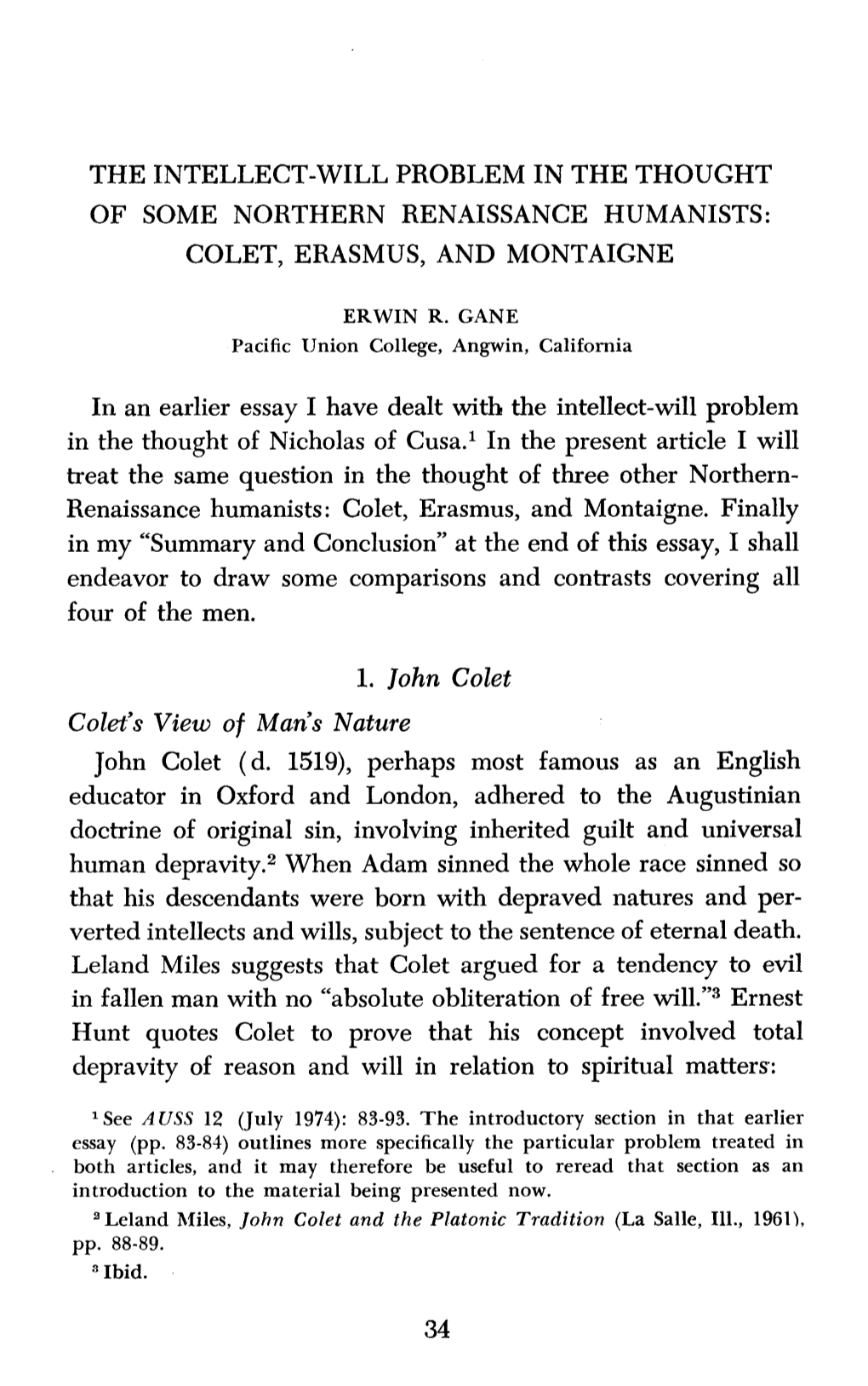 1. John Colet Colet's View of Man's Nature John Colet (D
