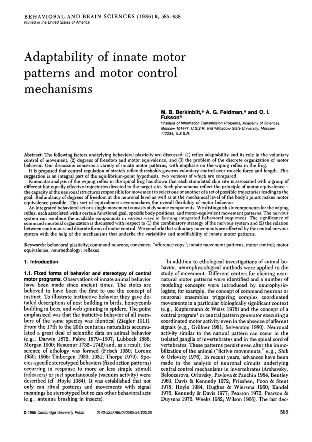 Adaptability of Innate Motor Patterns and Motor Control Mechanisms