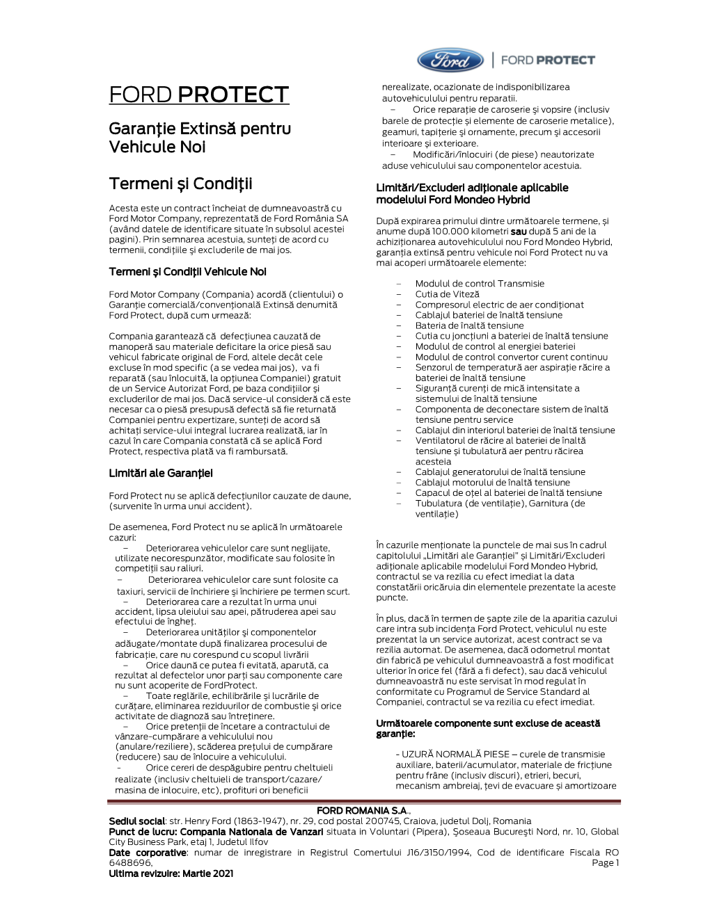 Termeni Contractuali Garantie Extinsa Ford Protect (PDF 127KB)