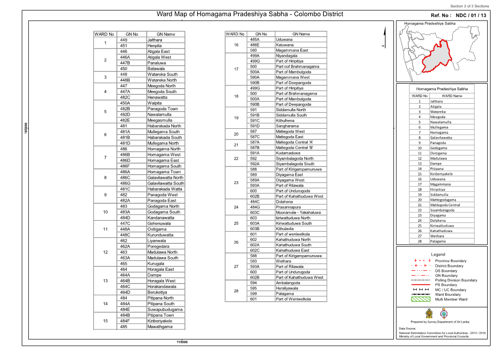 Ward Map of Homagama Pradeshiya Sabha - Colombo District Ref