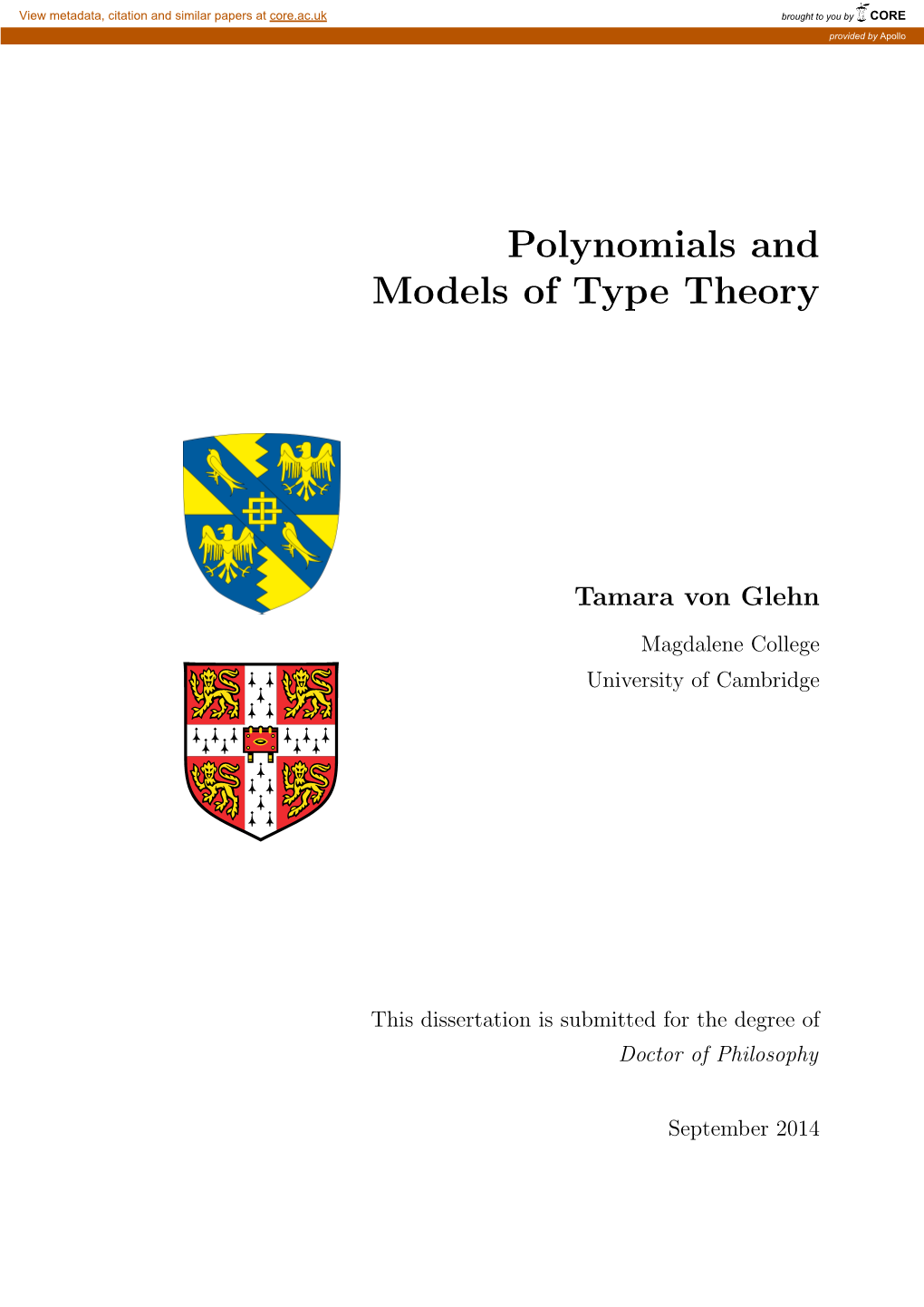 Polynomials and Models of Type Theory