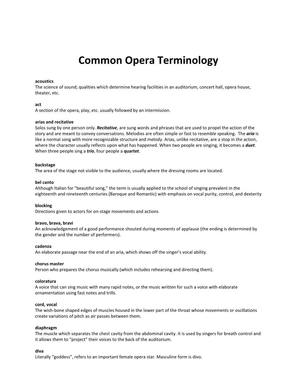 Common Opera Terminology