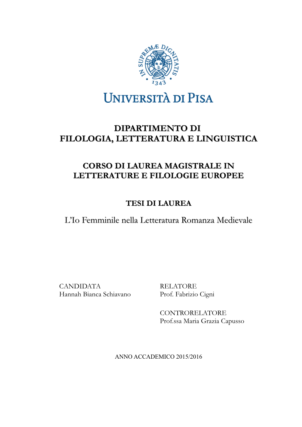 Dipartimento Di Filologia, Letteratura E Linguistica