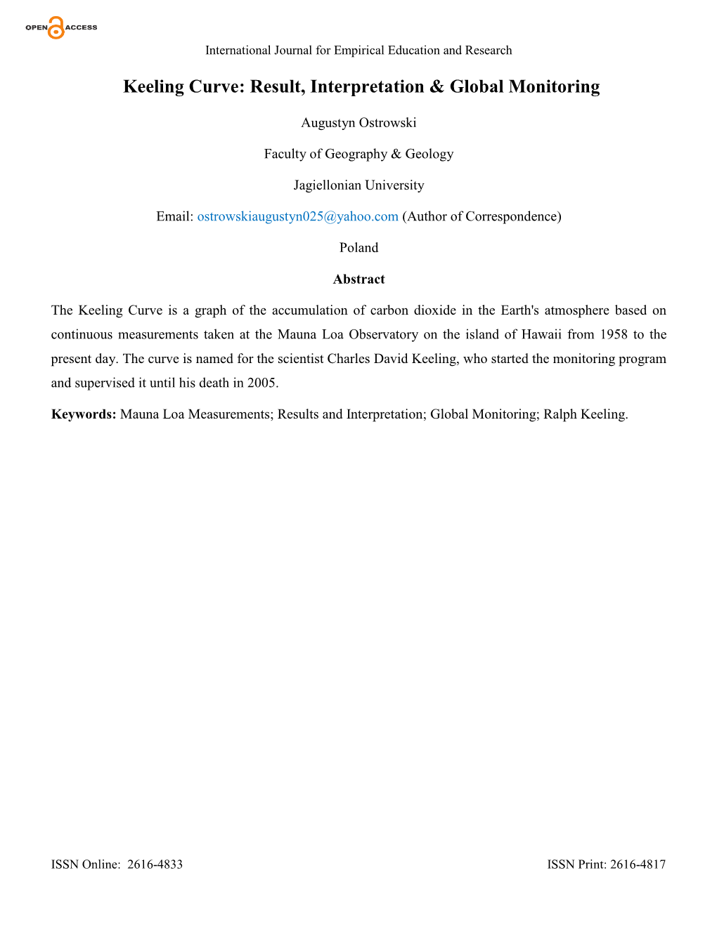 Keeling Curve: Result, Interpretation & Global Monitoring