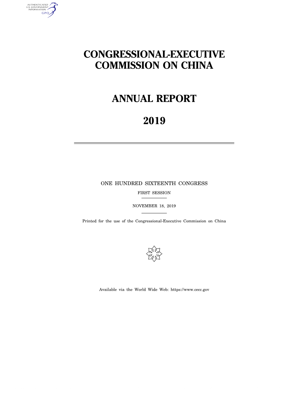 Congressional-Executive Commission on China Annual Report 2019