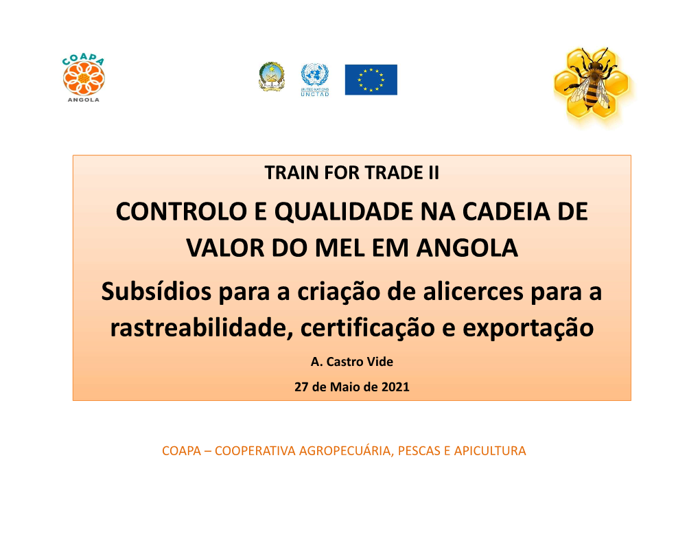 CONTROLO E QUALIDADE NA CADEIA DE VALOR DO MEL EM ANGOLA Subsídios Para a Criação De Alicerces Para a Rastreabilidade, Certificação E Exportação A