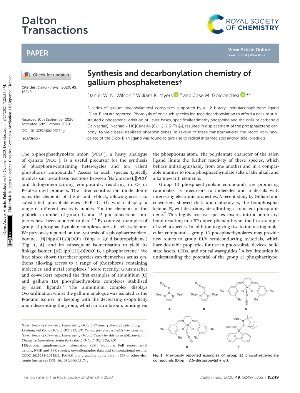 Synthesis and Decarbonylation Chemistry of Gallium Phosphaketenes† Cite This: Dalton Trans., 2020, 49, 15249 Daniel W