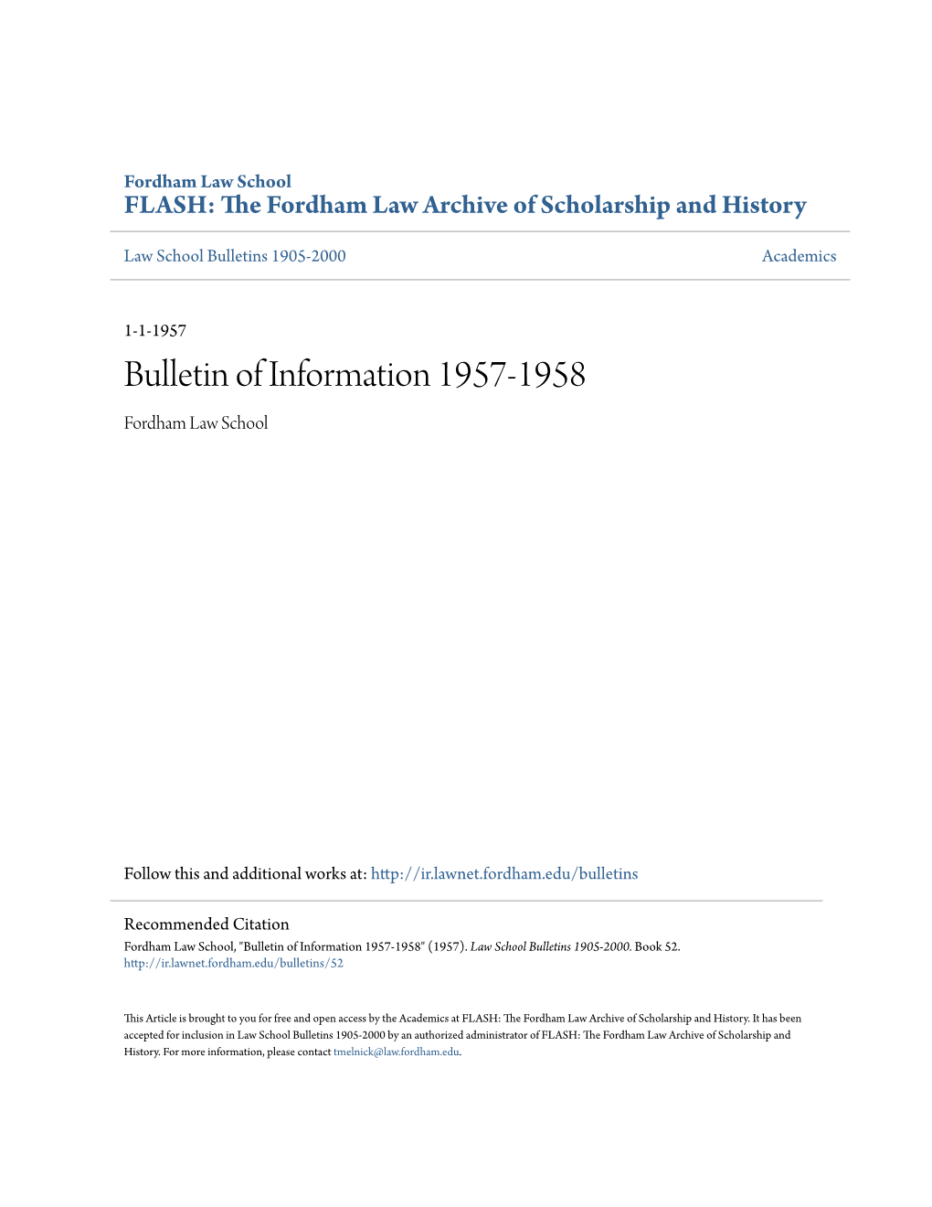 Bulletin of Information 1957-1958 Fordham Law School