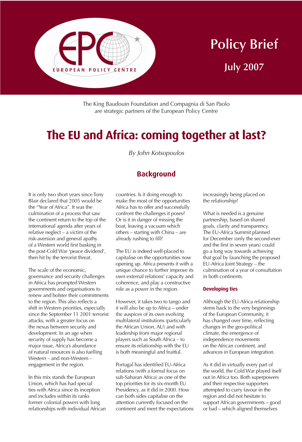 The EU and Africa: Coming Together at Last?