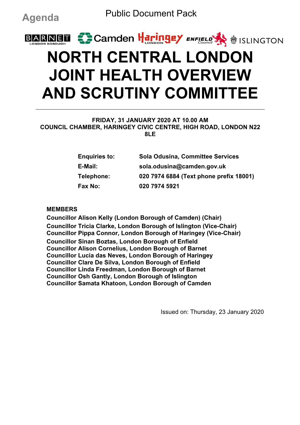 (Public Pack)Agenda Document for North Central London Joint Health