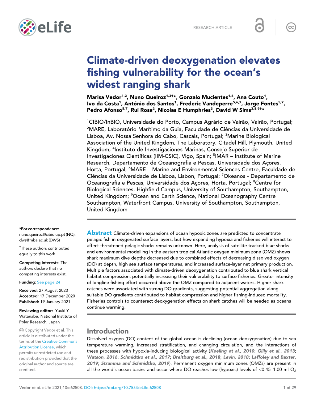 Climate-Driven Deoxygenation Elevates Fishing Vulnerability for The