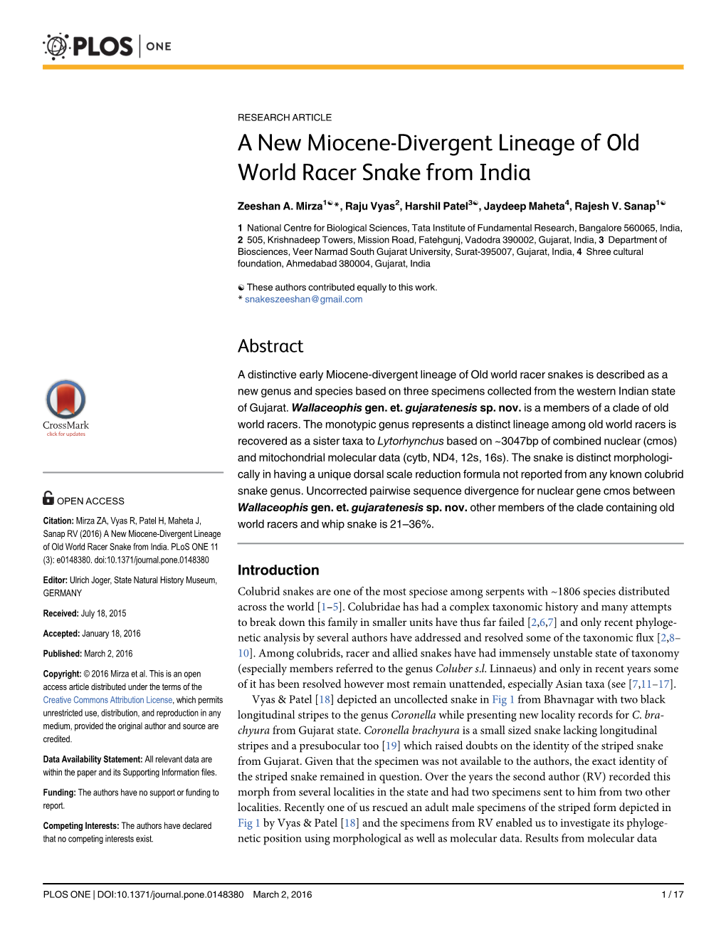 A New Miocene-Divergent Lineage of Old World Racer Snake from India