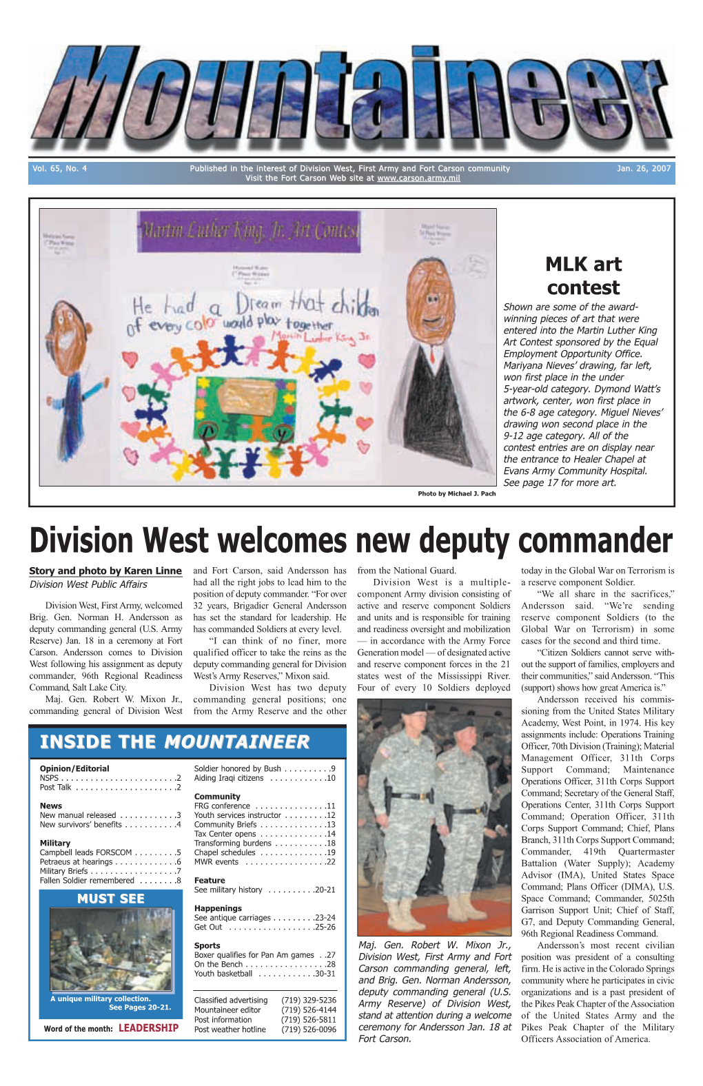 Division West Welcomes New Deputy Commander Story and Photo by Karen Linne and Fort Carson, Said Andersson Has from the National Guard