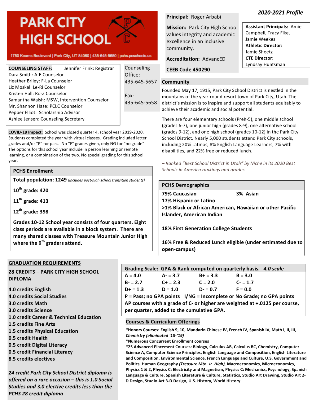 PCHS School Profile 2020-2021