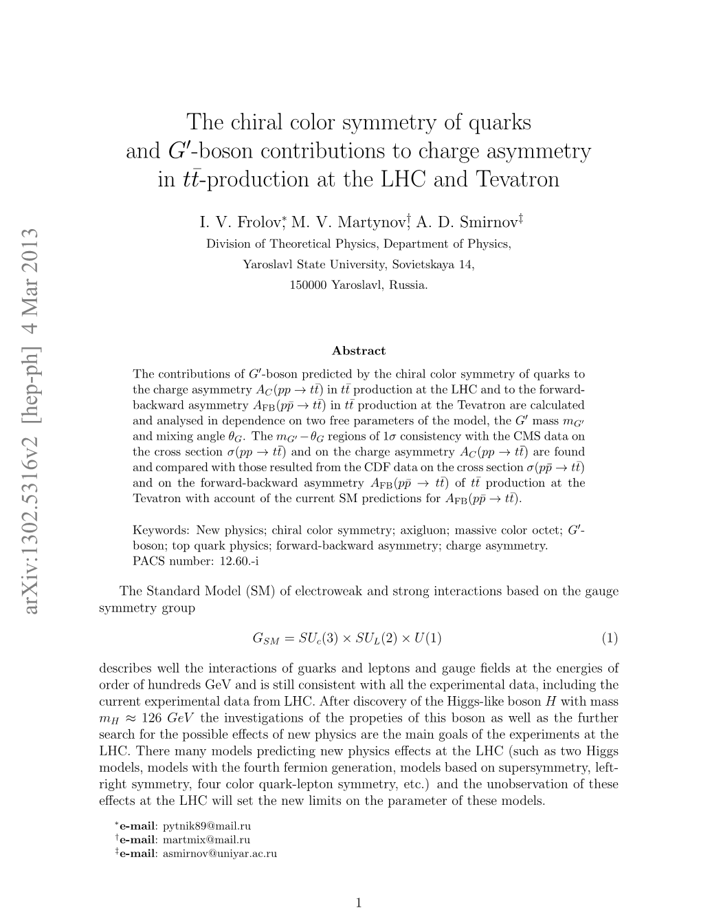 The Chiral Color Symmetry of Quarks and $ G'$-Boson Contributions To