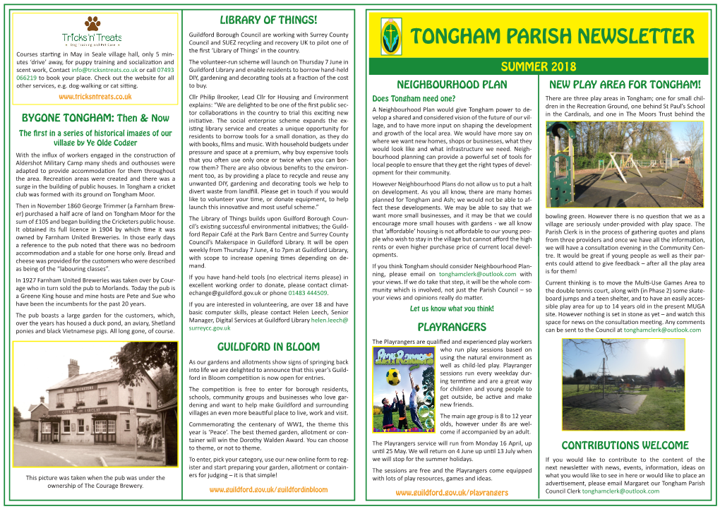 TONGHAM PARISH NEWSLETTER the First ‘Library of Things’ in the Country