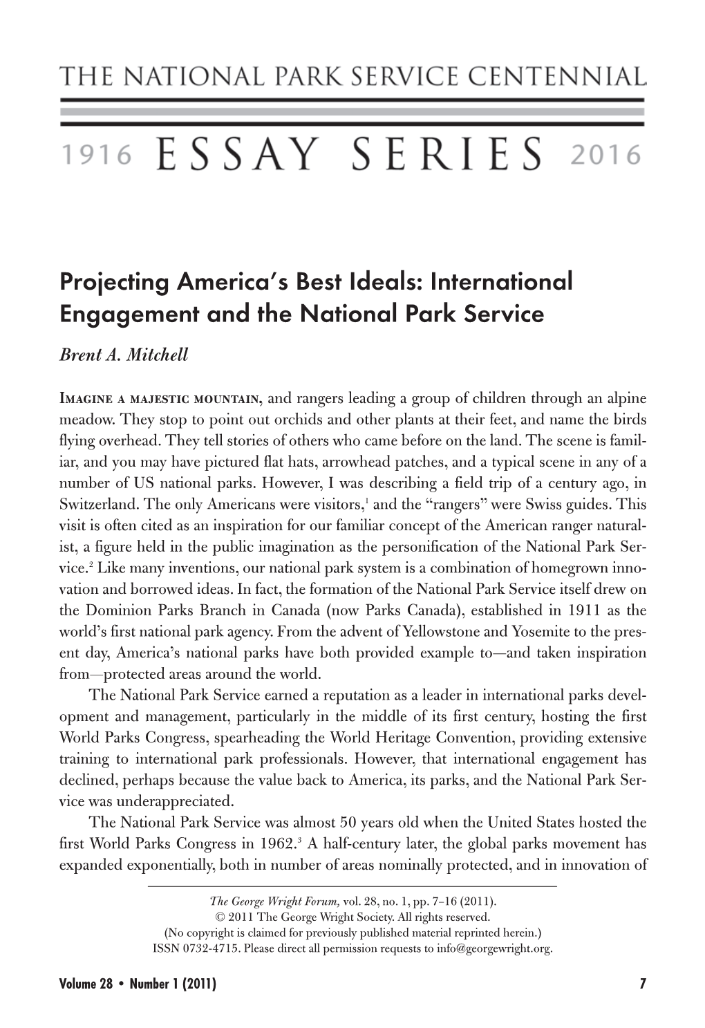 Projecting America's Best Ideals: International Engagement and the National Park Service