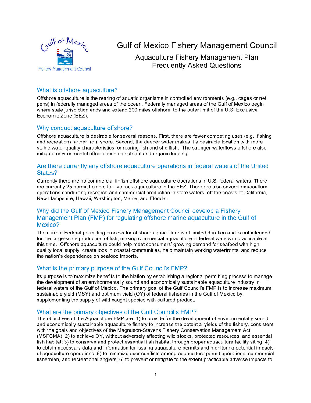 Gulf Council Aquaculture Faqs