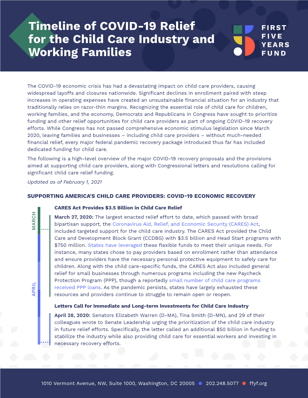 Timeline of COVID-19 Relief for the Child Care Industry and Working
