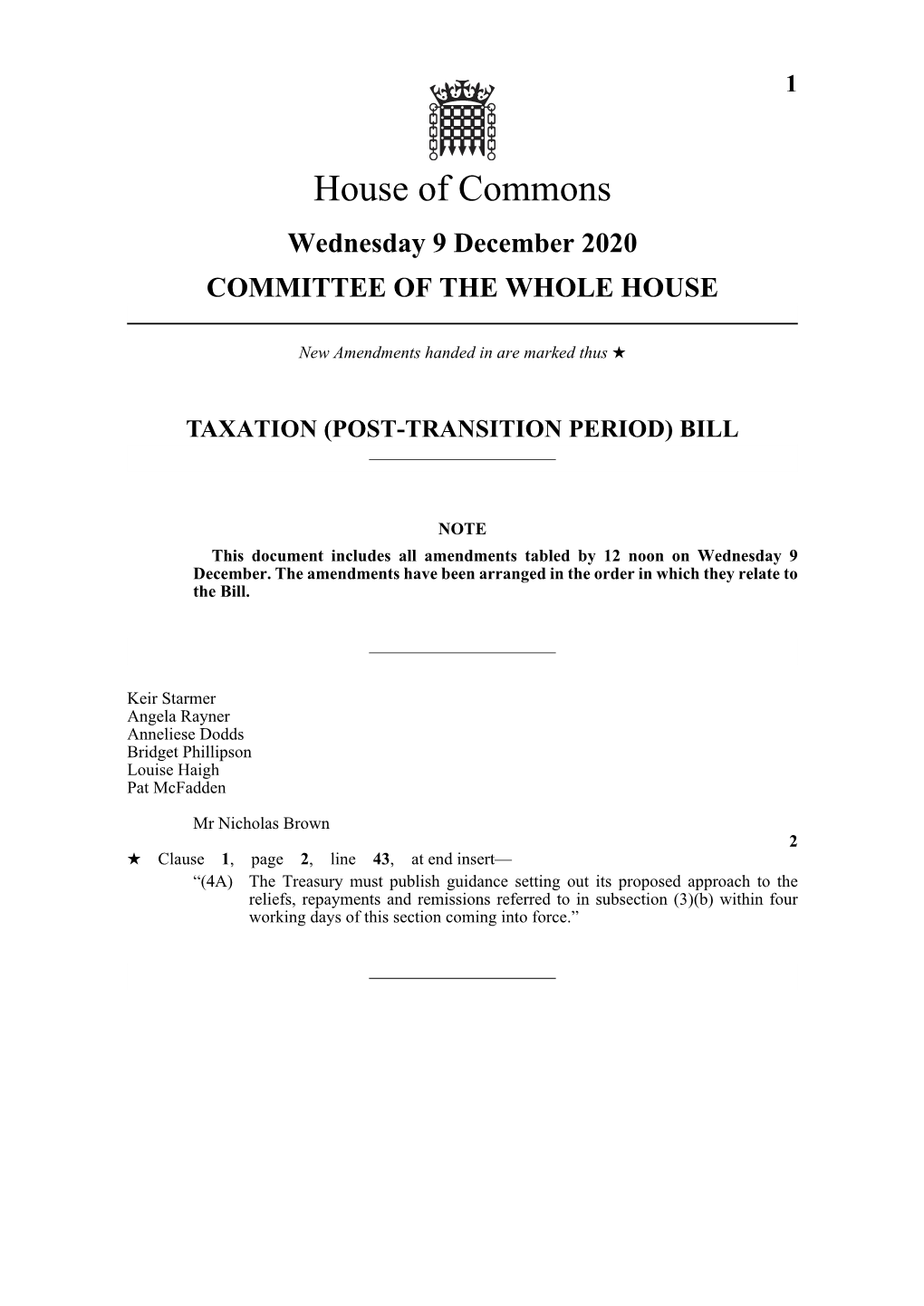 Taxation (Post-Transition Period) Bill