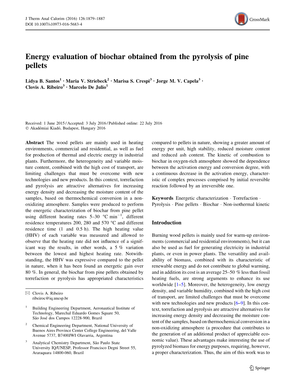 Energy Evaluation of Biochar Obtained from the Pyrolysis of Pine Pellets