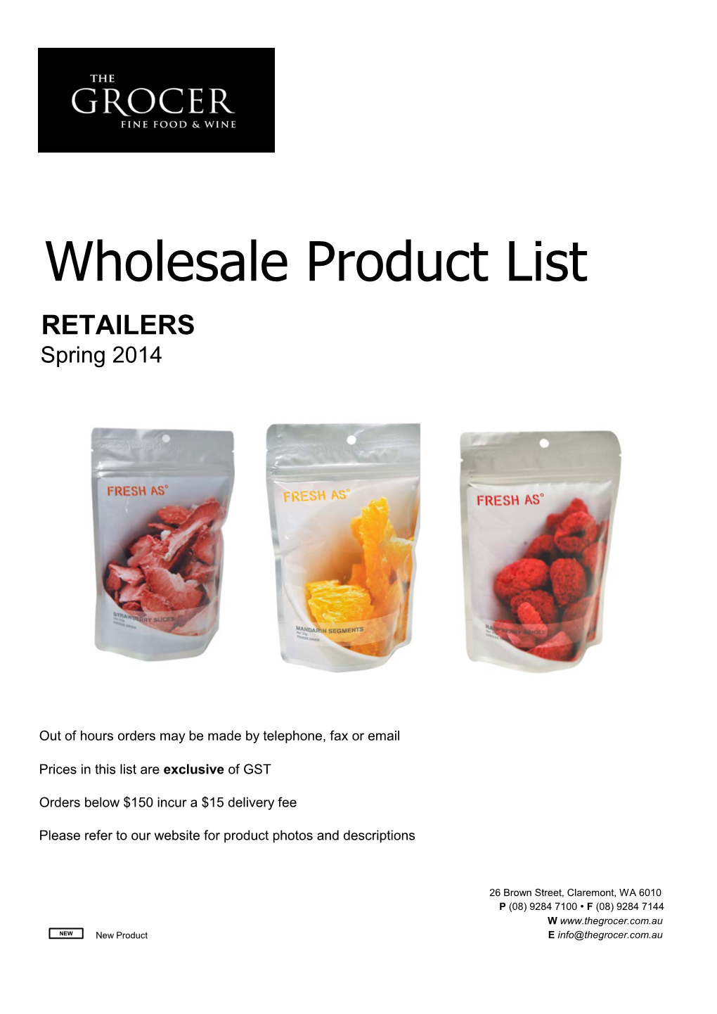 Wholesale Product List RETAILERS Spring 2014
