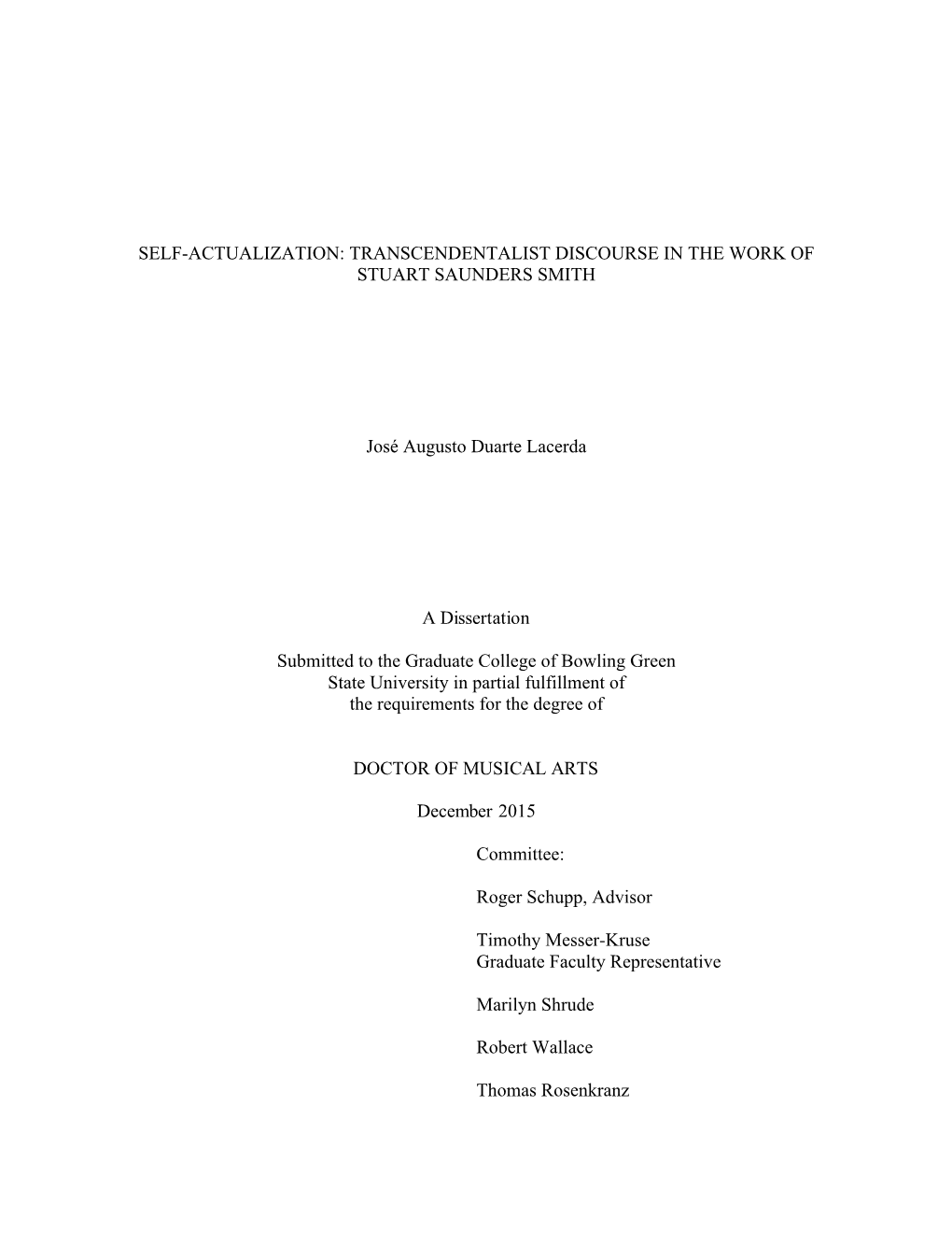 Self-Actualization: Transcendentalist Discourse in the Work of Stuart Saunders Smith