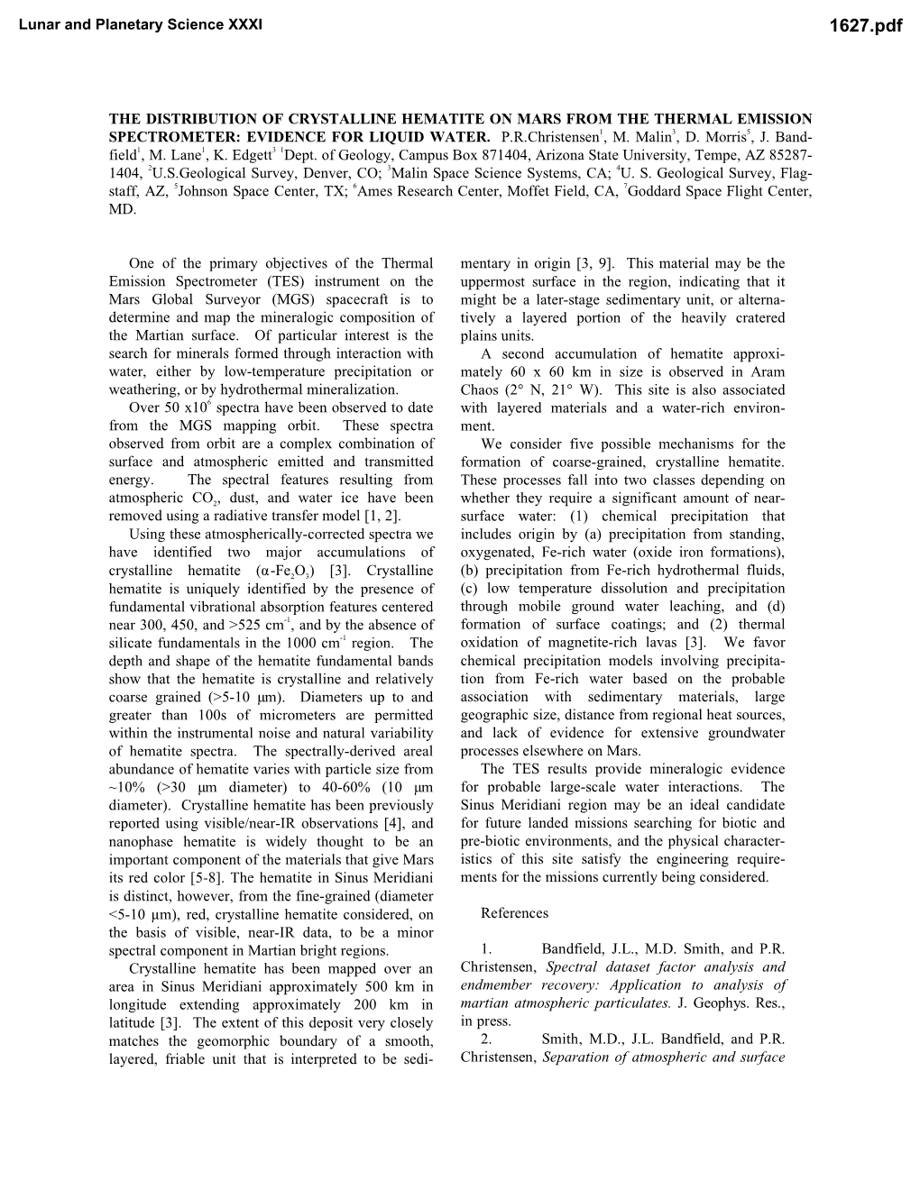 The Distribution of Crystalline Hematite on Mars from the Thermal Emission Spectrometer: Evidence for Liquid Water