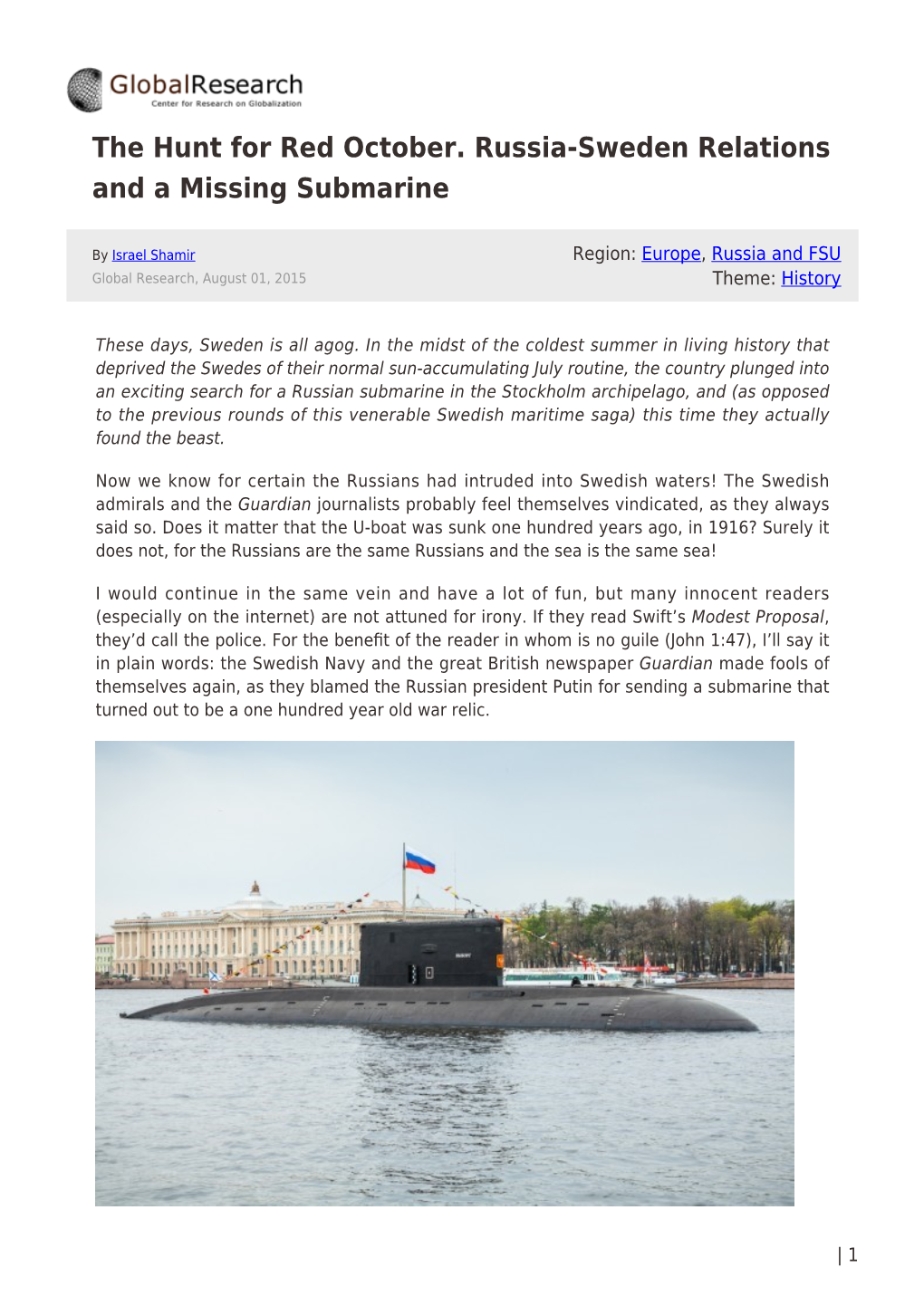 The Hunt for Red October. Russia-Sweden Relations and a Missing Submarine