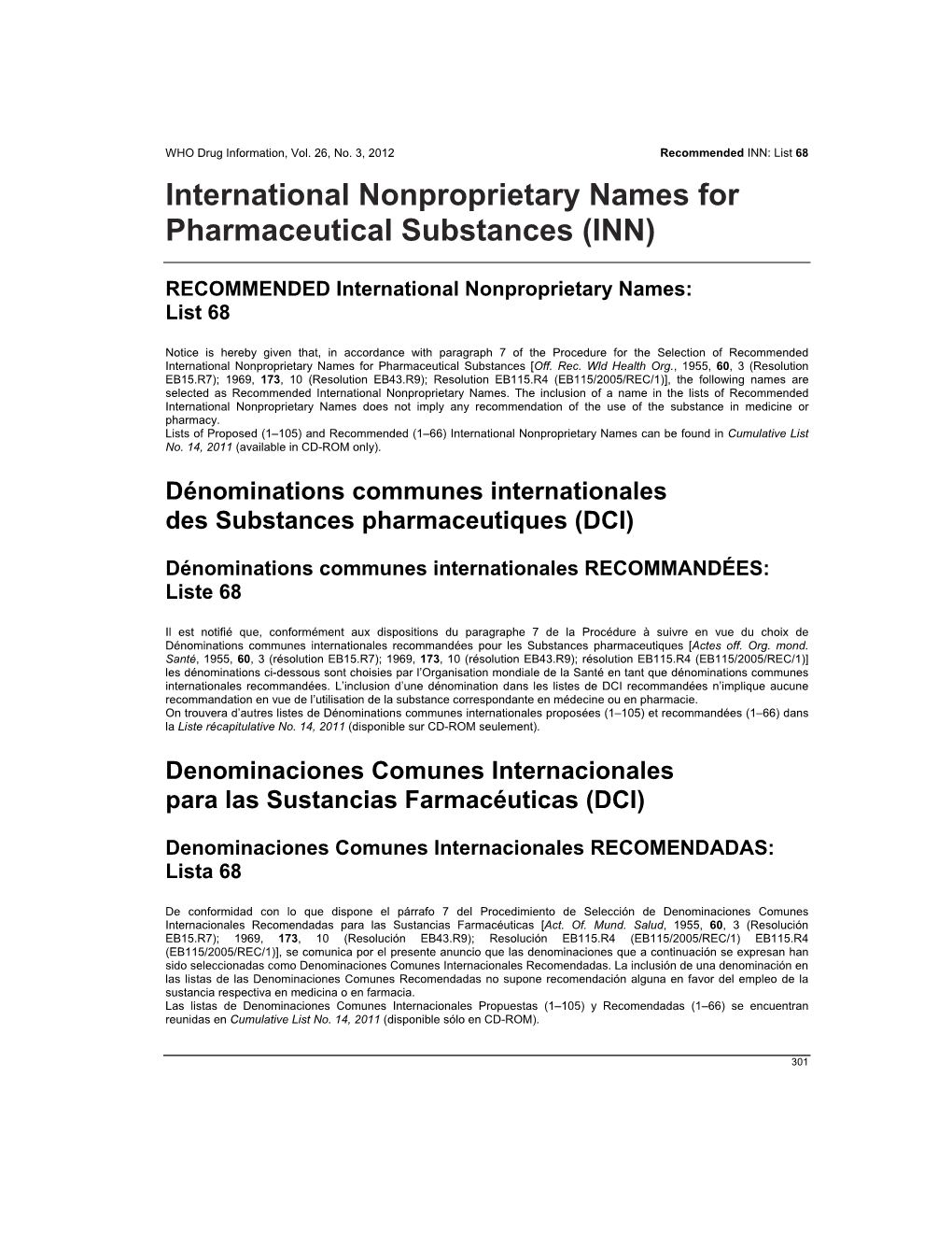 International Nonproprietary Names for Pharmaceutical Substances (INN)